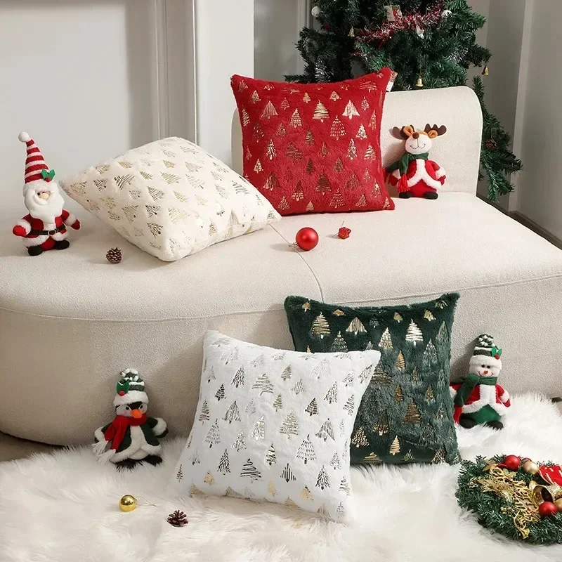 

Christmas Gilding Cushion Covers Festival Plush Home Pillow Cover Decorative Red and Green Joyful New Year Pillowcase Home Decor