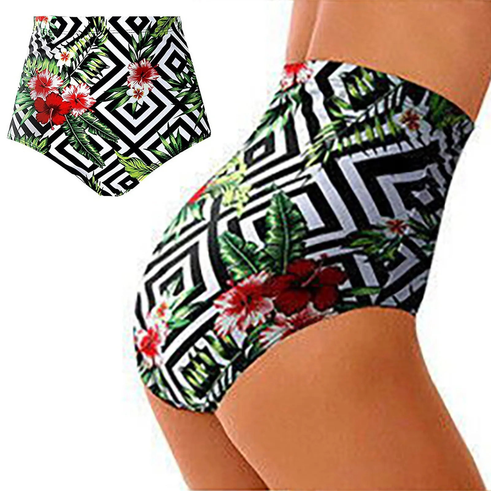 

Summer Women's Outdoor Beach Sexy Print High Waist Slim Conservative Beach Swimsuit Transparent Bikini Sexy Underwear Hot Woman