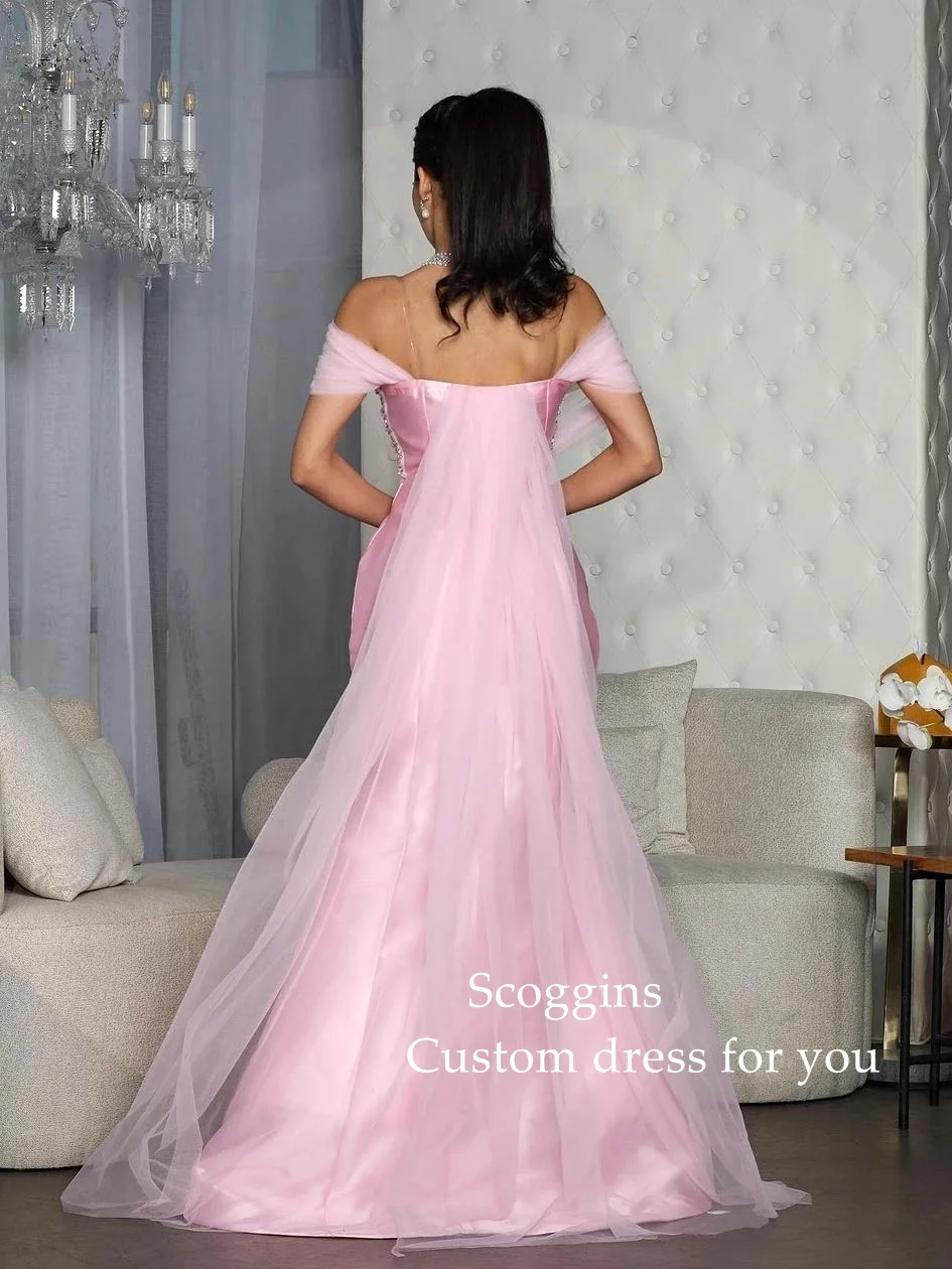 Scoggins Robes Bal De Promo Wedding Dress Sweet Pink Mermaid Beading Boat Neck Customize Formal Occasion Prom Dress Evening Part