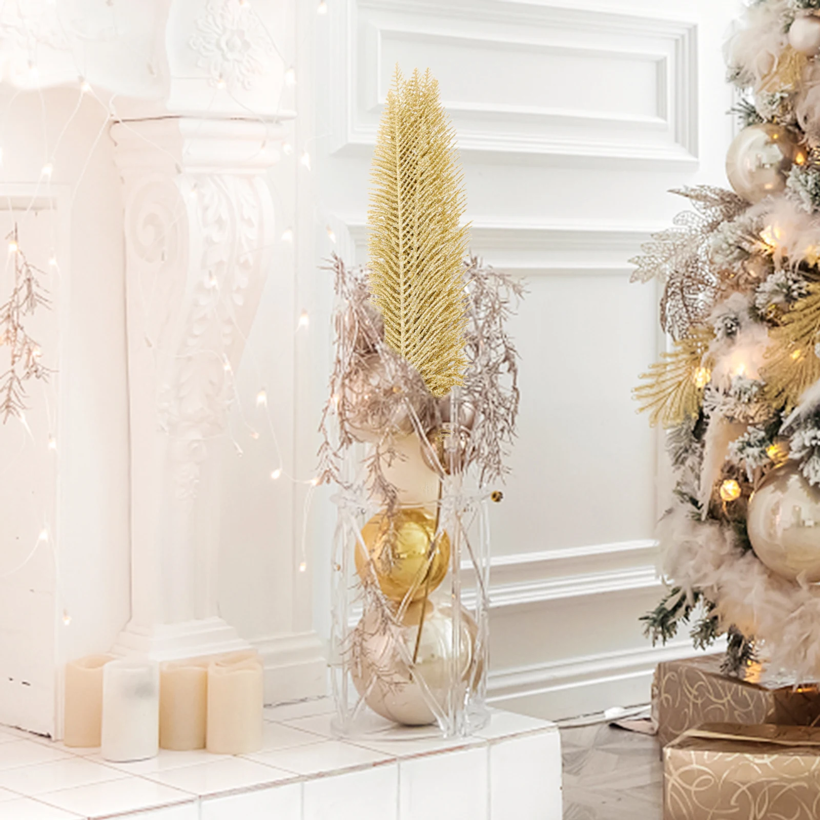 

10pcs Glitter Artificial Leaves Christmas Tree Pick Decorations Golden Color Fall DIY naments Wreath Accessories