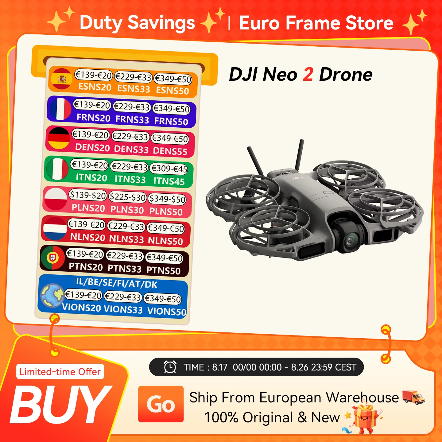 DJI Neo2 Drone Fly Camera Drone 4K video stabilizzato 151g Protezione dell'elica leggera e portatile a copertura totale nove 2 C0