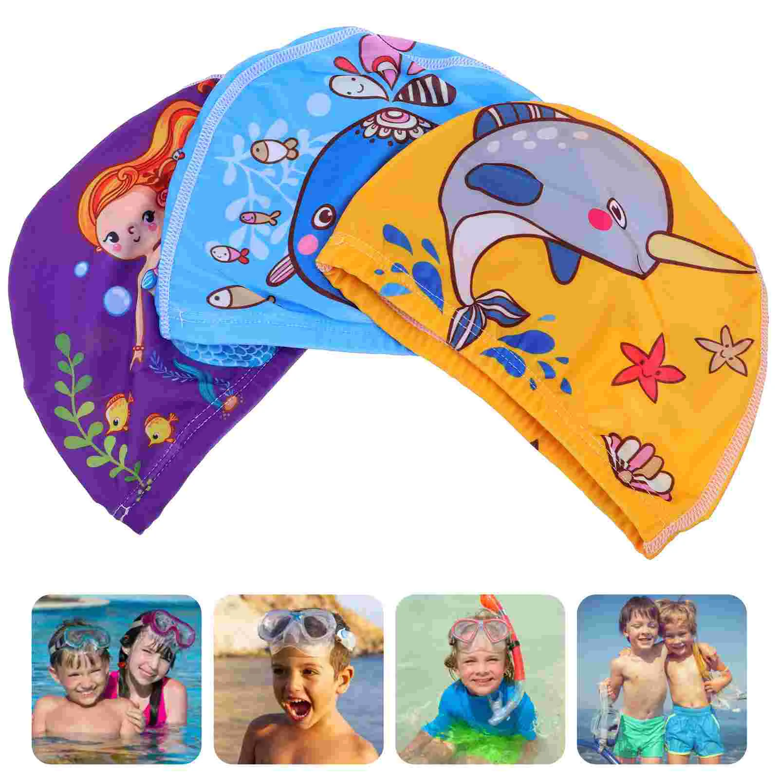 3 Pcs Caps Kids Swimming Cloth Children Cute Cartoon 21X145CM Bathing Printed Toddler