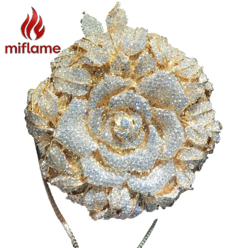 Crystal Rhinestone Camellia Flower Cut Out Evening Clutch Purse Elegant Wedding Party Vintage