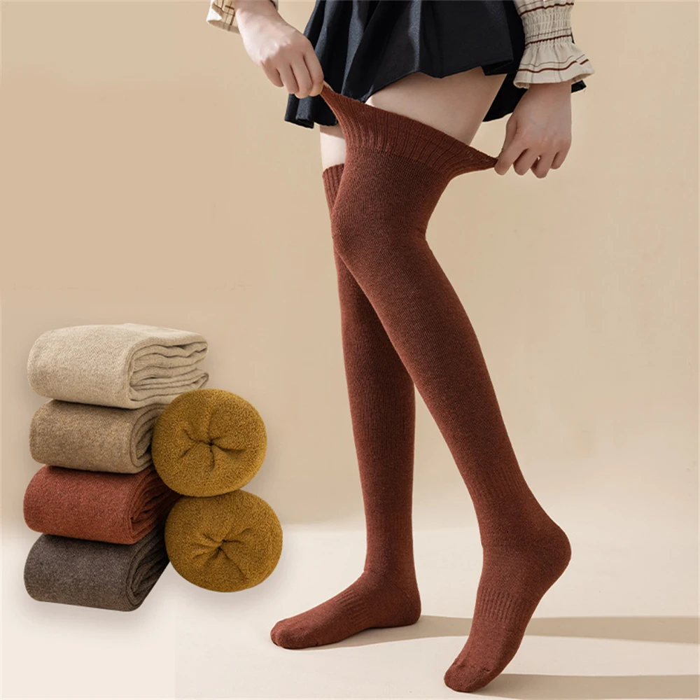 3 Pairs Autumn Winter Thickened Warmth Terry Over-the-knee Stockings Female Knee Pads High-tube Non-slip Tights Thighs Socks New