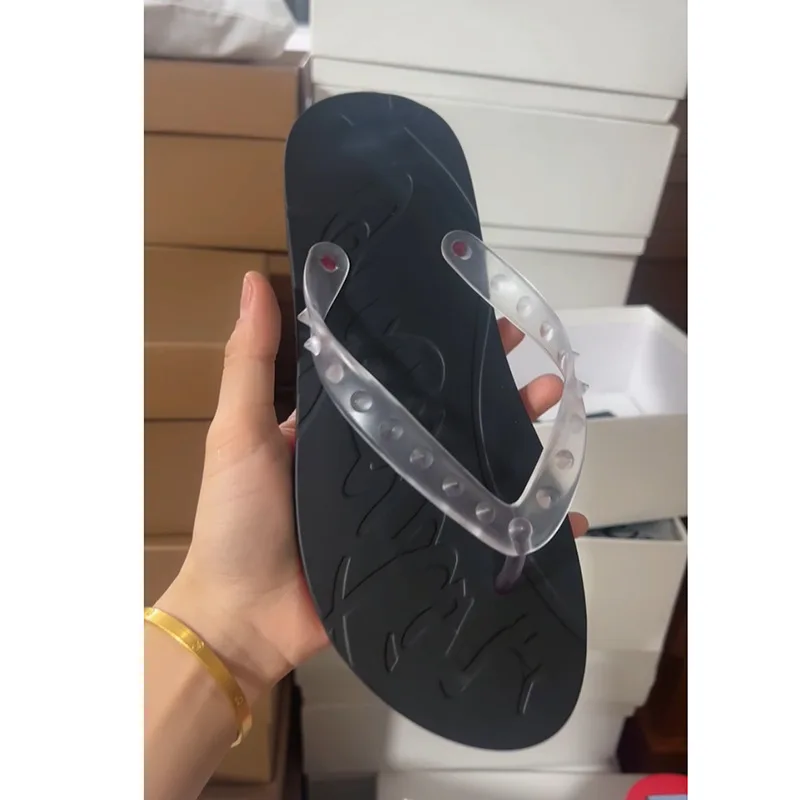 Men's New Summer Red Sole Flip Flops, Fashion Trendy Leather Beach Sandals Casual Outdoor Slippers for Men image 3