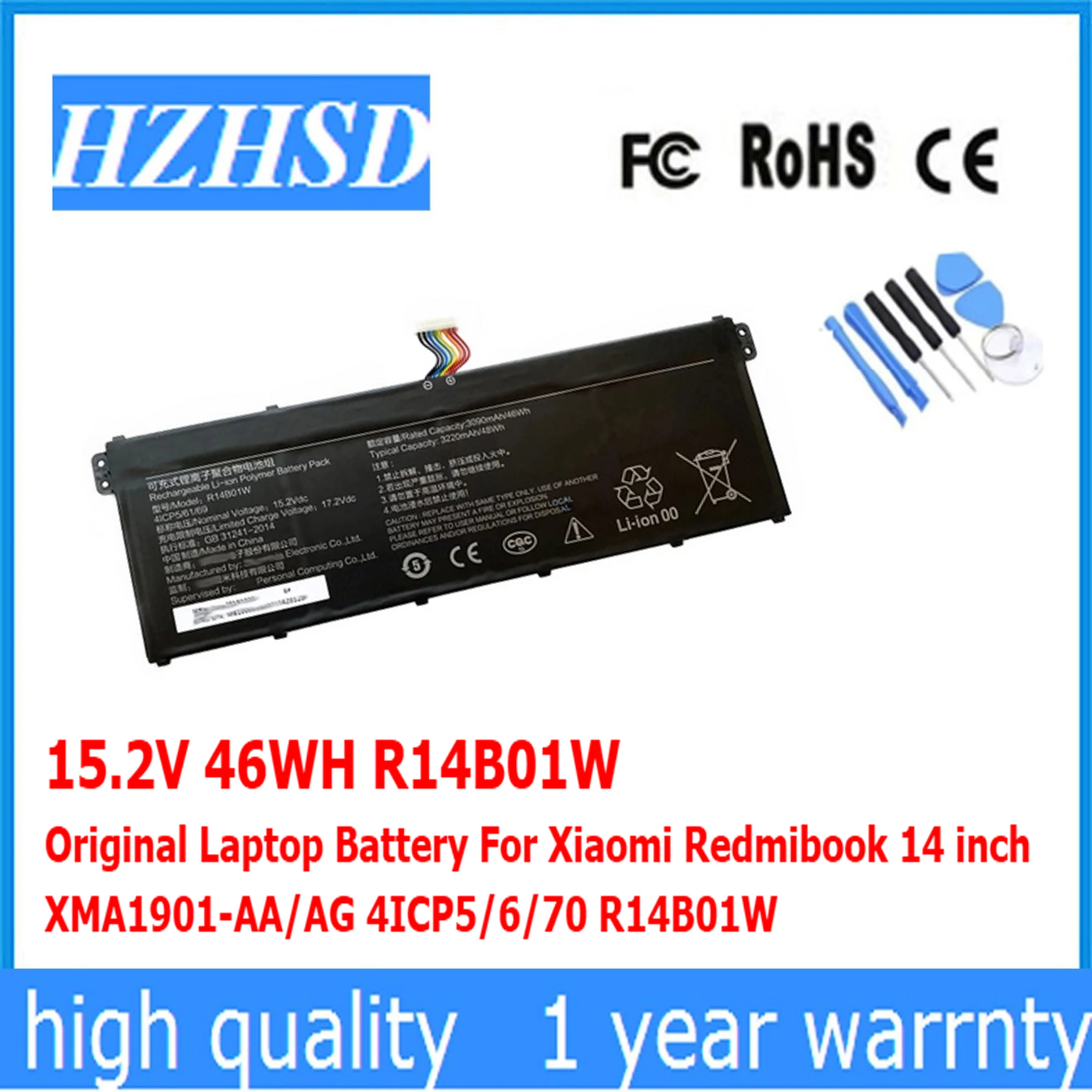 

15.2V 46WH R14B01W Original Laptop Battery For Xiaomi Redmibook 14 inch XMA1901-AA/AG 4ICP5/6/70 R14B01W