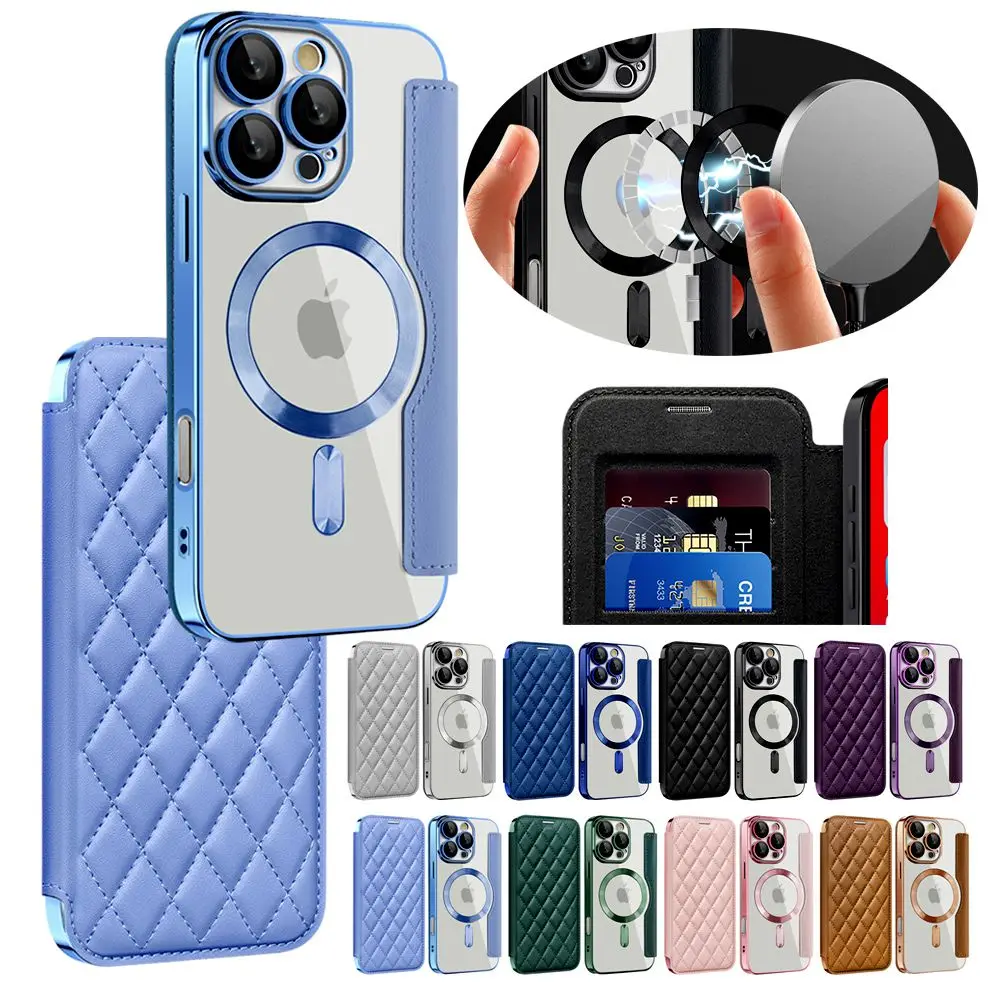 

Wireless Charging Wallet Case for IPhone 16 Promax 15 14 Pro Max Iphone16 Plus 13 12 11 Flip Magsafe Card Holder Phone Cover