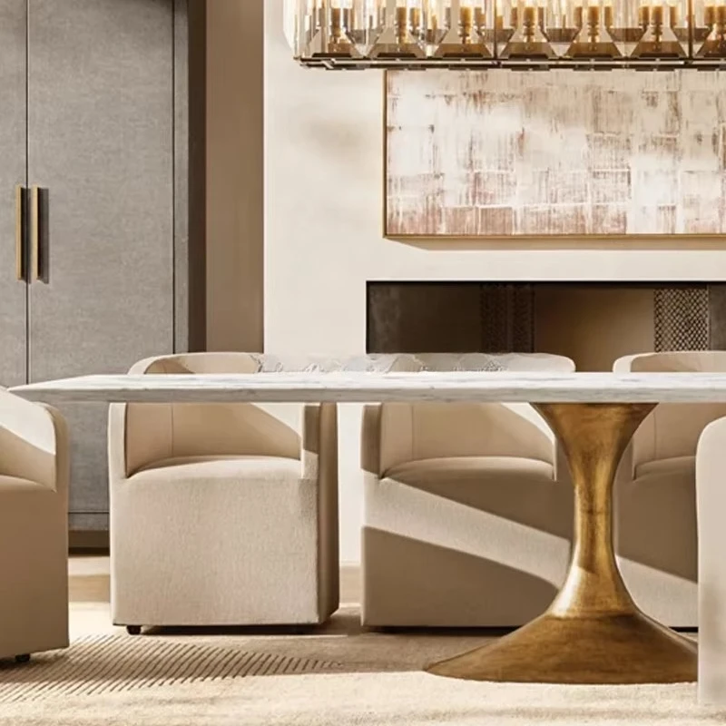 *Modern Furniture Aero Marble Rectangular Dining Table Restaurant Metal Stainless Steel Dining Table
