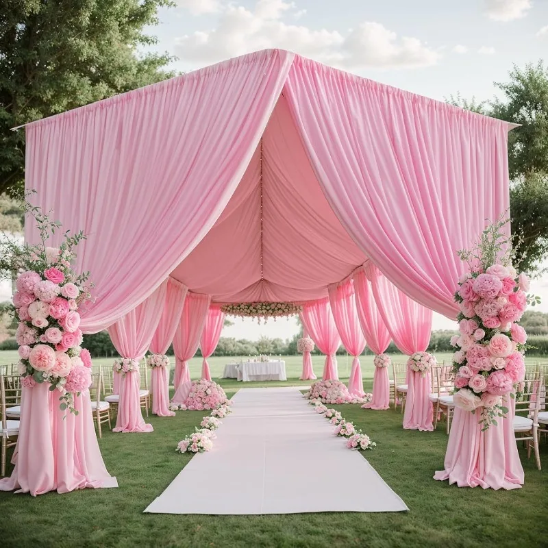 Ceiling Curtains Arch Drapery for Birthday Party Canopy Tent Decor10 Panels 5x20ft Pink Ceiling Drapes for Wedding Parties,