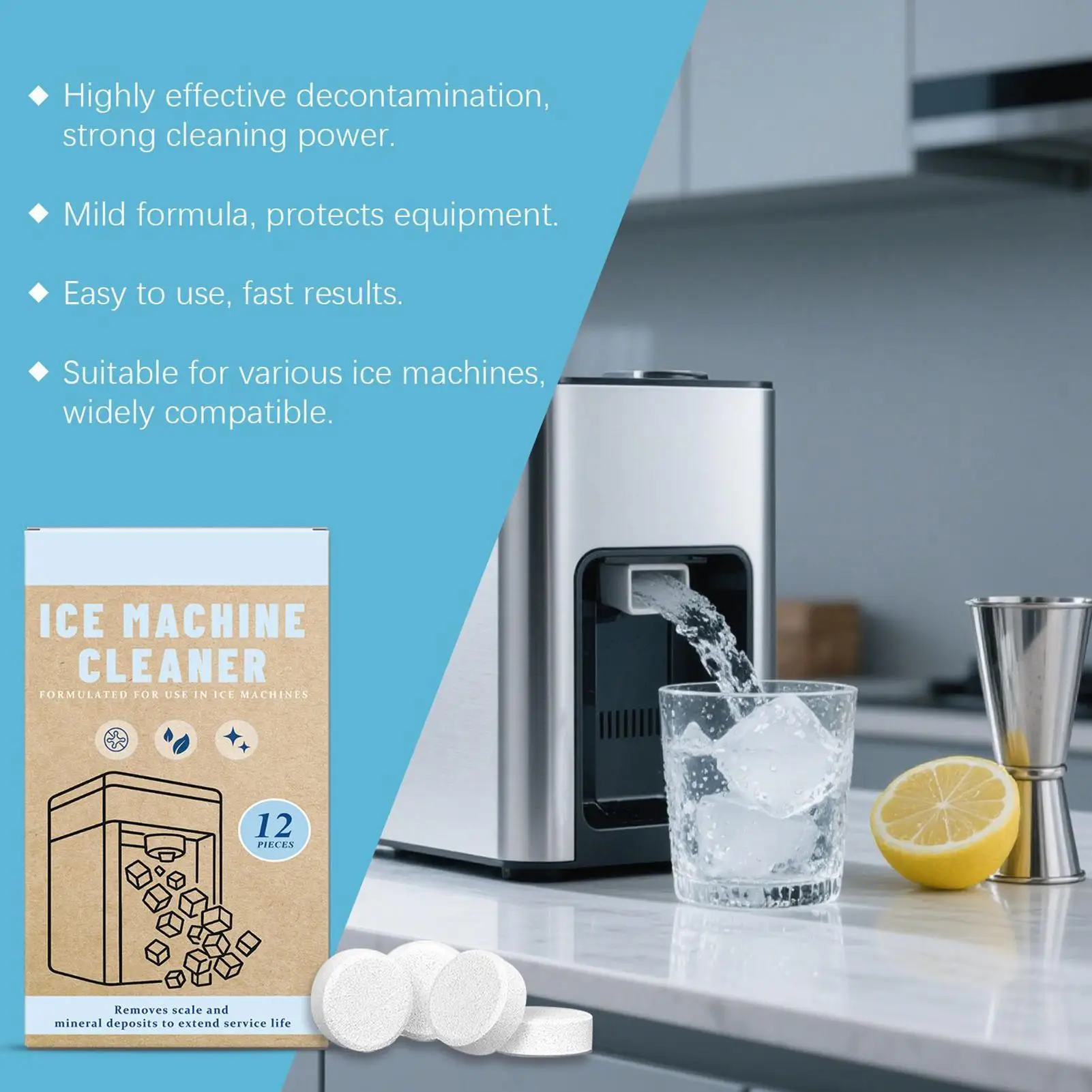 

Очиститель льдогенератора, 12 шт., таблетки для чистки льдогенератора, мощный удалер для домашнего бара, ресторана, магазина отеля