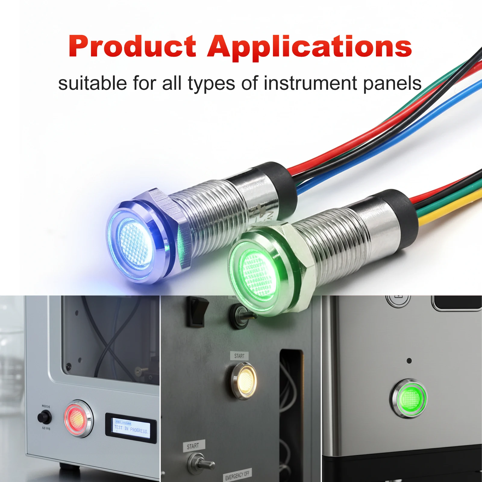 FILN 5 Stück 8mm dreifarbige Metall-LED-Anzeigelampe 3V 6V 12V 24V 4-Draht RGB RGY Signallampe vormontierte Pilotleuchte für Panelmontage – Detail 5