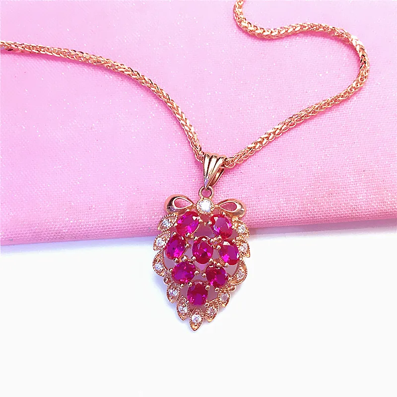 585 Purple Gold Fashion New Ruby Grape Necklace Plated 14K Rose Gold Exquisite Bow Knot Design Light Luxury Ladies Jewelry