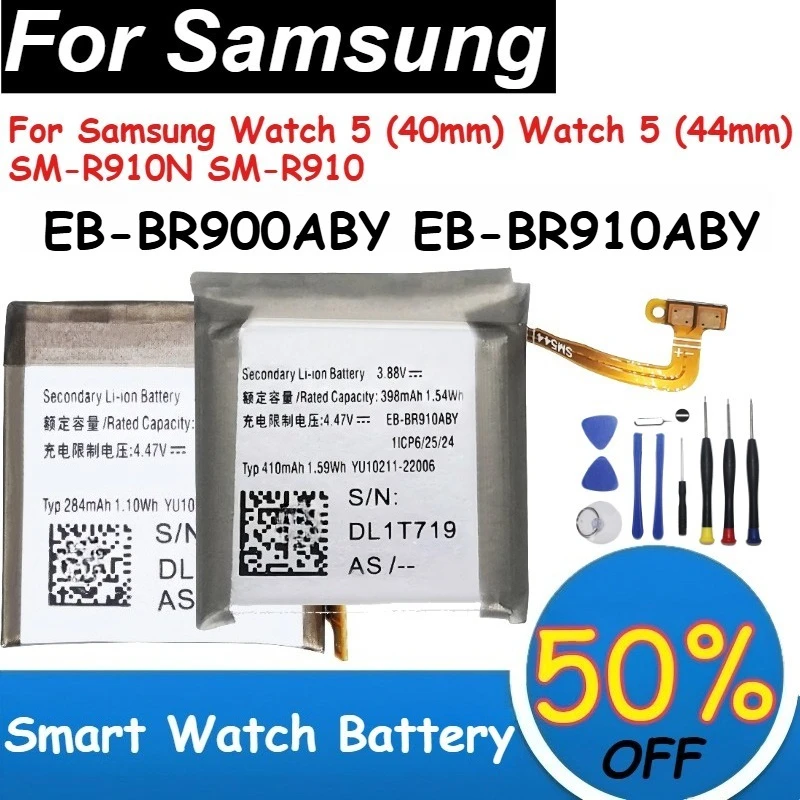 

EB-BR900ABY EB-BR910ABY Replace Battery for Samsung Watch 5 (40mm) Watch 5 (44mm) SM-R910N SM-R910 Smart Watch Batteries
