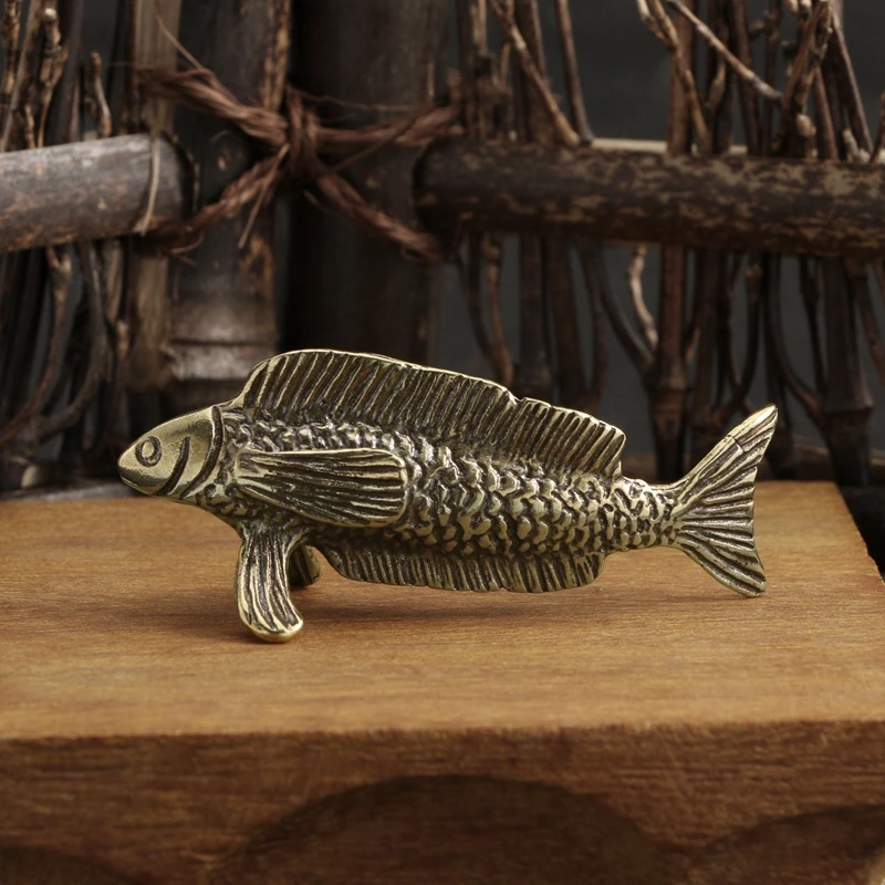 Antique Brass Arowana Fortune Gathering Mascot Small Statue Ornament Aquarium Fish Home Decor Miniature Figurines Handicrafts