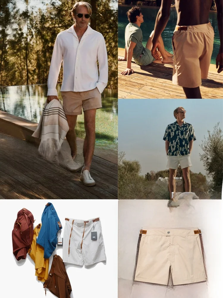 

Italian Luxury Men's Metal Nylon Pleated Casual orts Faionable Summer Commute Versatile Straight Leg mid Waist orts