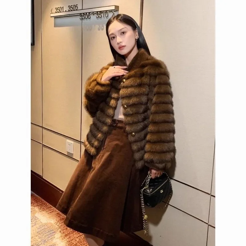 Women's Autumn Winter Fur Jacket Standing Collar Short Tunic Design Luxury Brand Simple Comfortable Soft Superior Eco-friendly