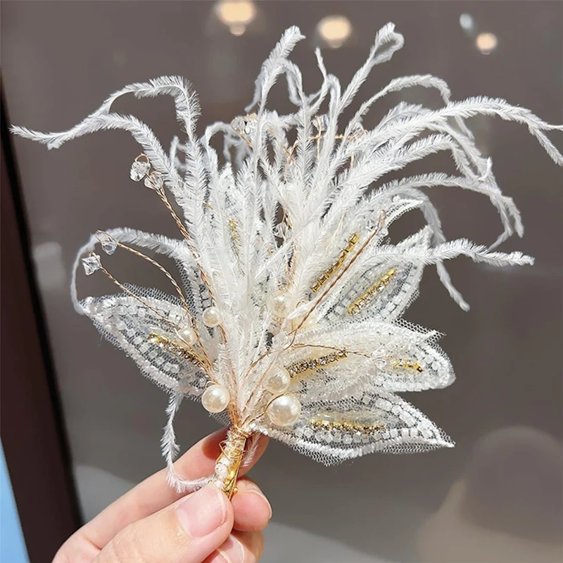 소녀를위한 요정 깃털 헤어 클립 공주 어린이 양면 클립 바레트 Hanfu 머리 장식 어린이 성능 모자를 쓰고 있죠