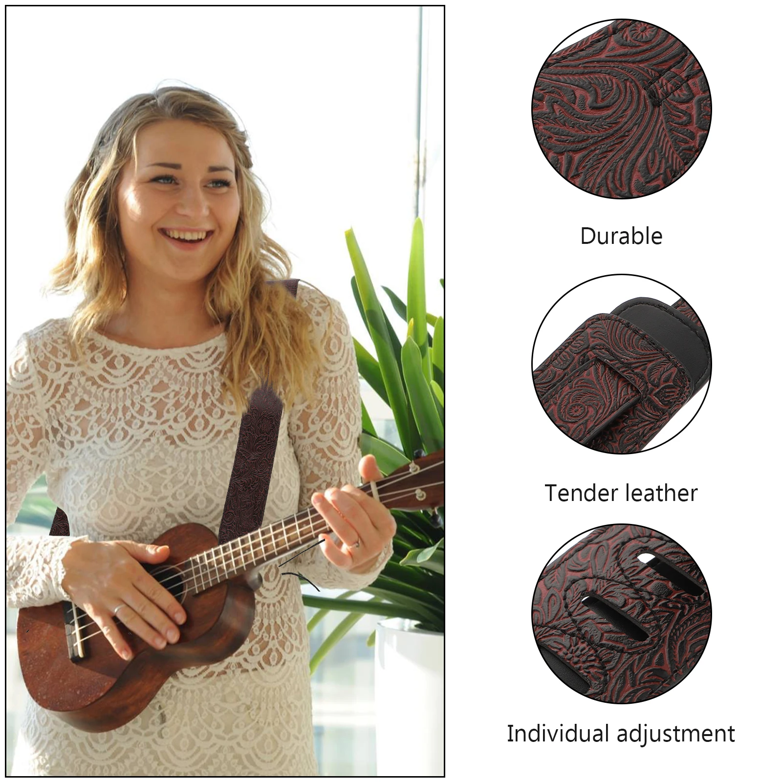 

1 pc Dark Red Pu Guitar Strap Durable Comfortable Breathable Sweat Absorbing Light Wear Resistant Long Lasting Easy Use