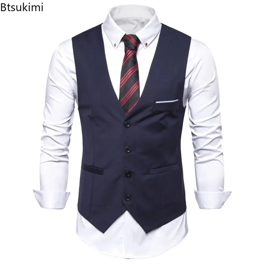 New Men's Classic Formal Business Plus Size Men Solid Color Suit Vest Single Breasted Formal Business Vest Slim Fits Waistcoat