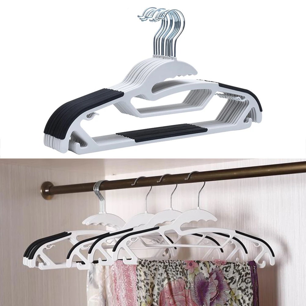 

10pcs Anti-Slip Heavy Duty Hook For Coats Suits Scarves Belts Plastic Functional Hangers Hangers Black