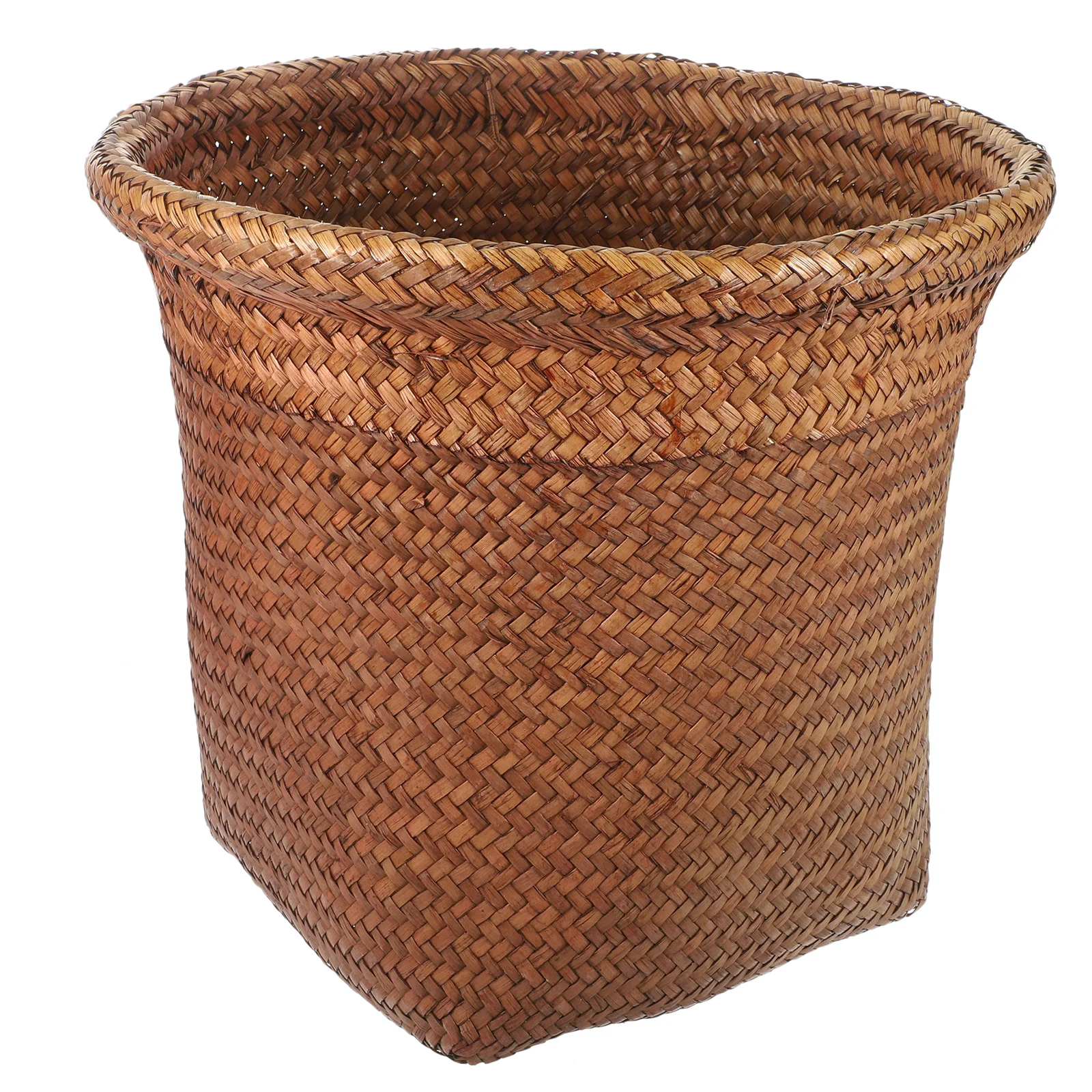 

1pc Trash Can Natural Straw Woven Design Smooth Edges For Home Office Bathroom Bedroom Countertop Waste Bin Household Storage
