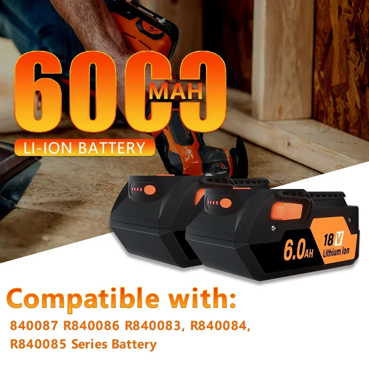 NEW Upgraded R840087 18V 6.0Ah Lithium Battery Replacement for RIDGID 18V R840083, R840085,AC840085,Series Cordless Power Tool