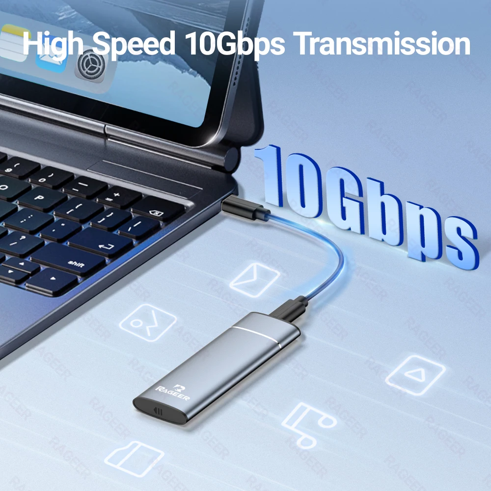 RAGEER Aluminium M.2 NVME SSD Mobiles Festplattengehäuse, USB 3.2 Gen 2 10 Gbit/s auf NVME M-Key/(B+M) Key SSD-Gehäuse, Push-Pull