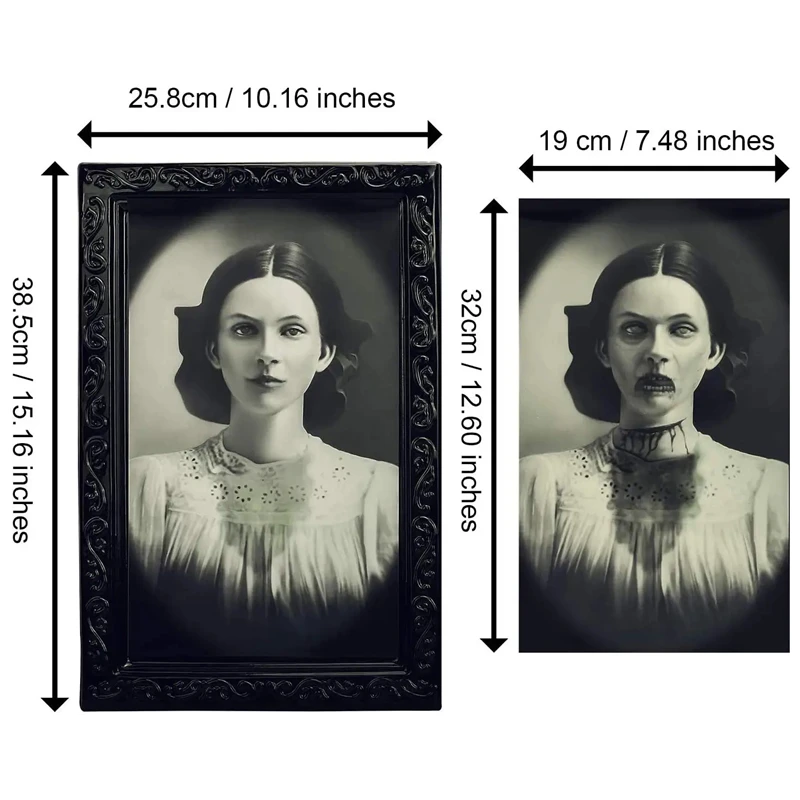 Halloween 3D Change Face Expression Moving Ghost Portrait Photo Frame, Horror Party Castle, Haunted House Decoration Props, New