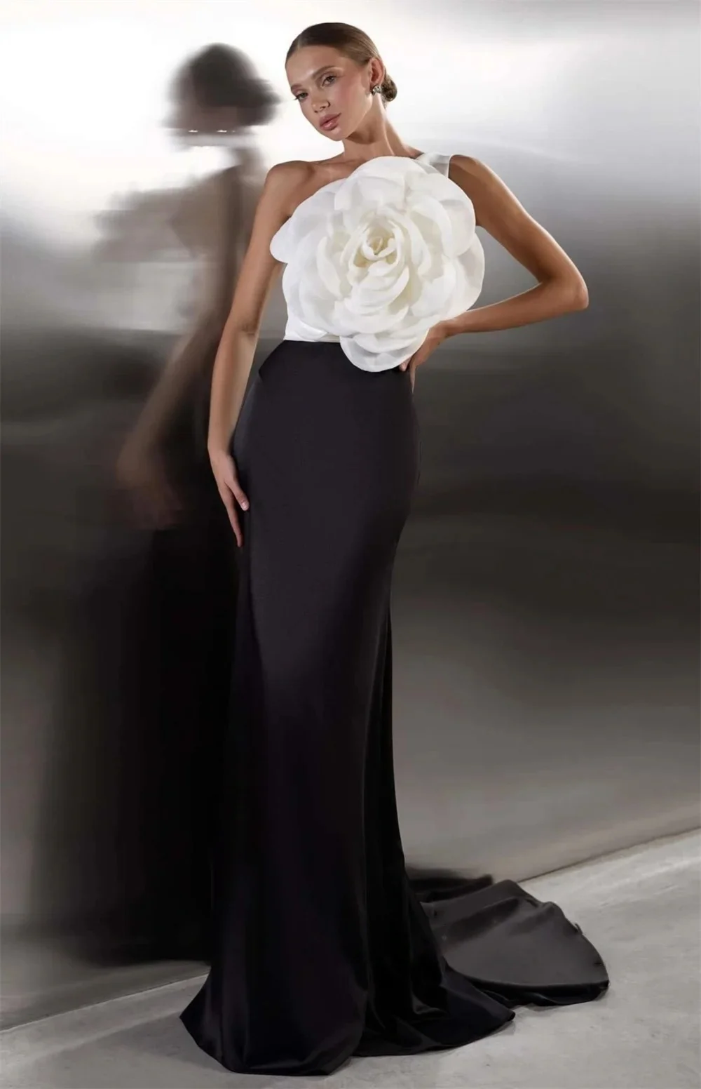 

Black Floral Formal Long Bespoke Occasion Gown Evening Dresses Pastrol Unisex Jersey Retro Dubai Saudi Arabic Prom Customized