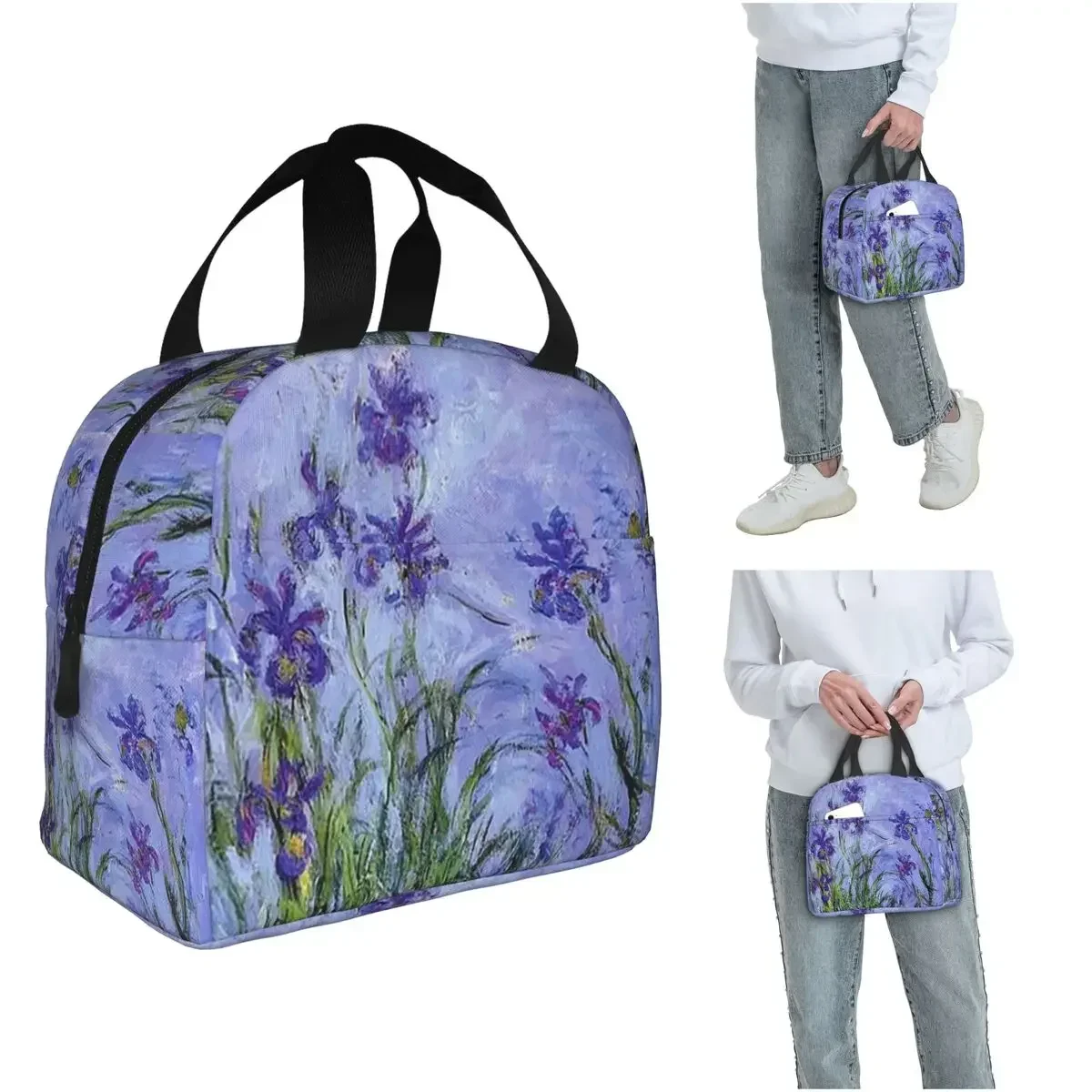 Claude Monet Lilac Irises 191 Insulated Lunch Bag for Women Children Portable Food Boxes Thermal Lunch Box Tote