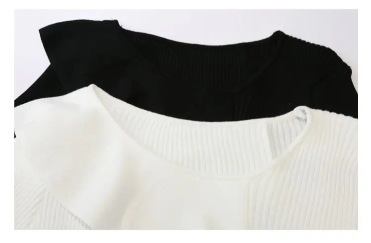 MadBlack European Clothes Sweater Women Slant Collar Slim Slit Rib Knit Top Long Sleeve Pullovers Autumn Spring T38069JM