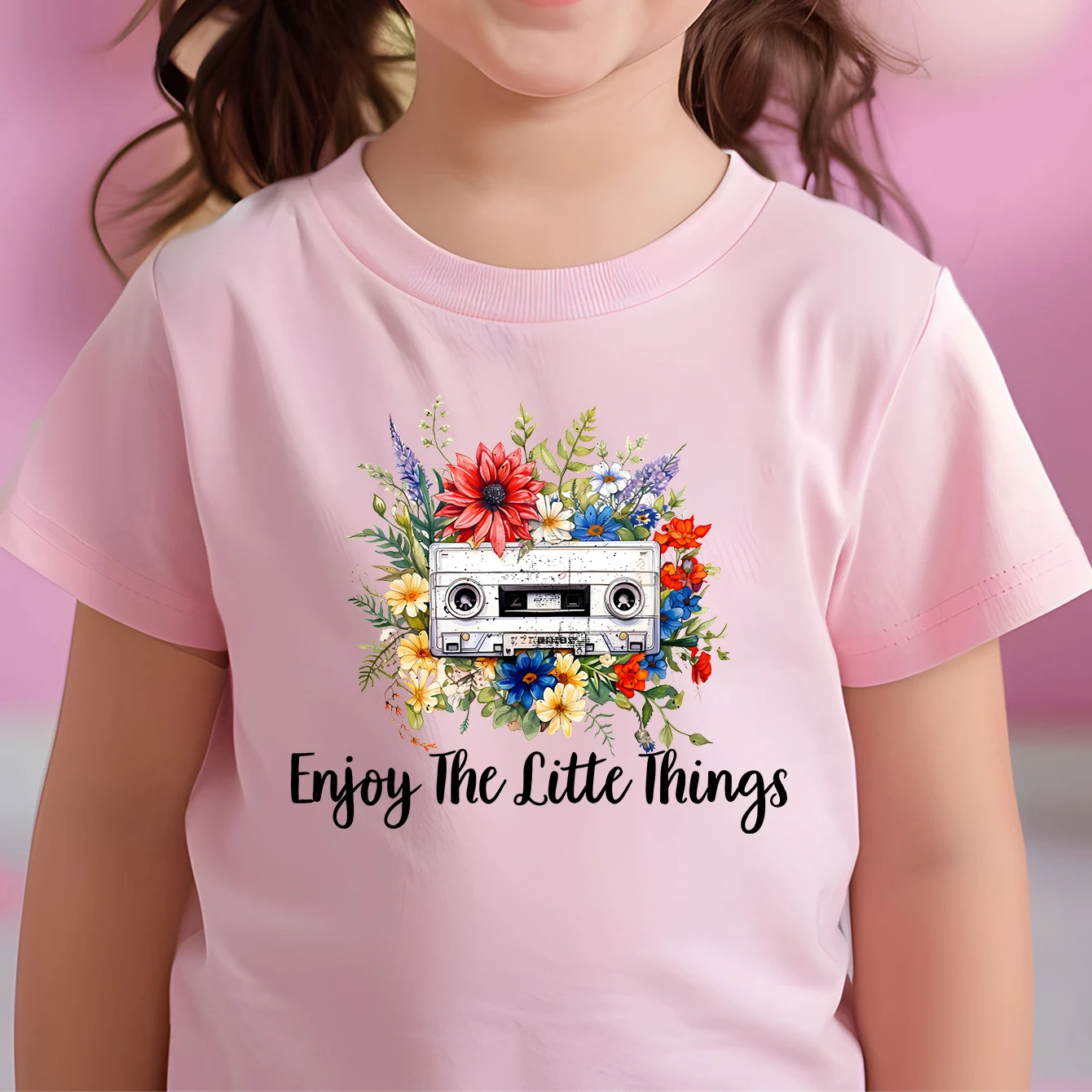 

Футболка из чистого хлопка с цветочным принтом «Весна наступает» для девочек, удобная, с круглым вырезом, с коротким рукавом, для активного отдыха