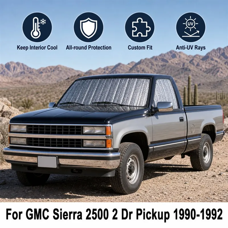For GMC Sierra 2500 2 Dr Pickup 1990-1992 Full Set Car Window Sunshades UV Block Privacy Heat Insulated Foldable Car Curtain