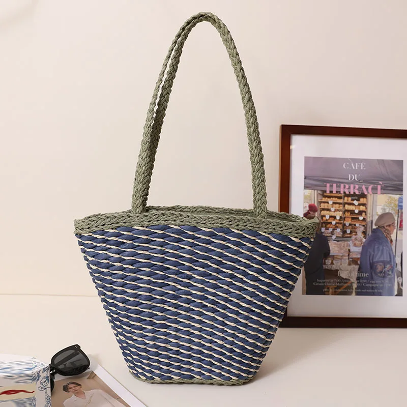 Small Design Colours One Shoulder Straw Bag New Contracted Twill Hand Woven Bag Seaside Holiday Beach Bags