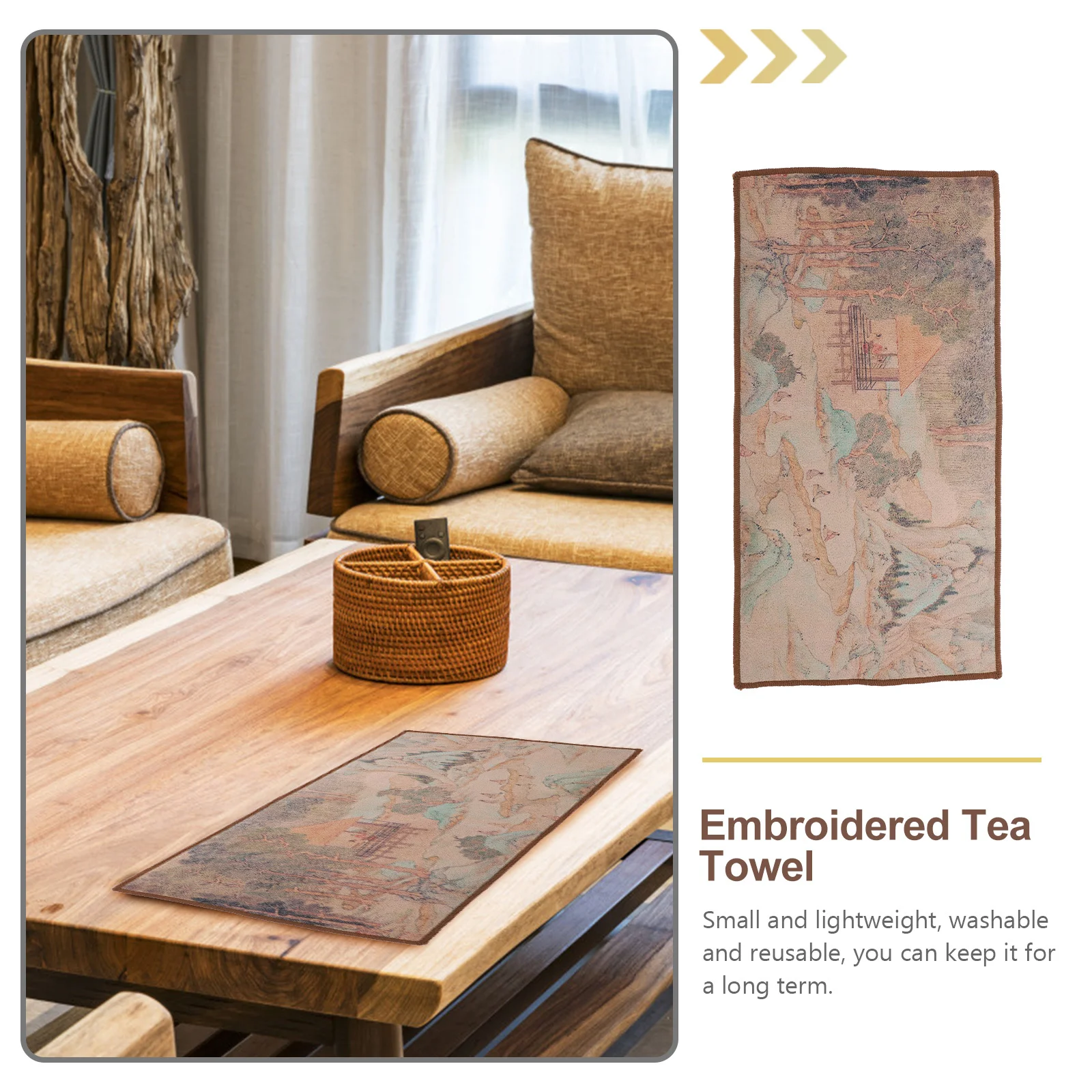 

Premium Cotton Tea Towel Hand Embroidered Design Reusable Absorbent Cleaning Cloth For Home Office Tea Embroidered