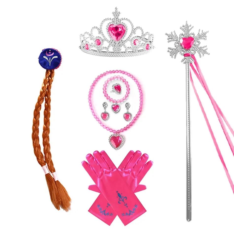 New Halloween Party Cosplay Costume Accessories Girls Anna Elsa Wig Braid Princess Crown Gloves Magic Wand Necklace Jewelry Set