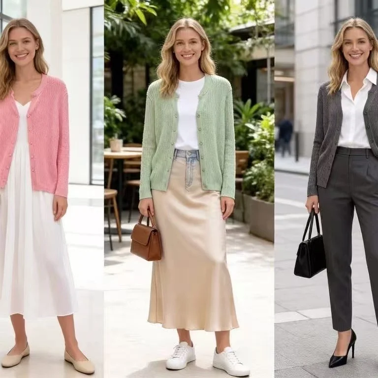 

American Sle Silk Thin Knitted Open Cardigan Spring Summer Small Twisted Knitwear Women's Long Sve Regular Length Coat