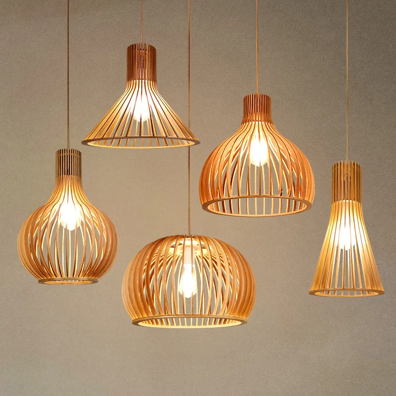 Hand-made Wooden Pendant Lamp  Home Decoration E27 Pendant Light Indoor Led Lighting Industrial chandelier Restaurant Lamps