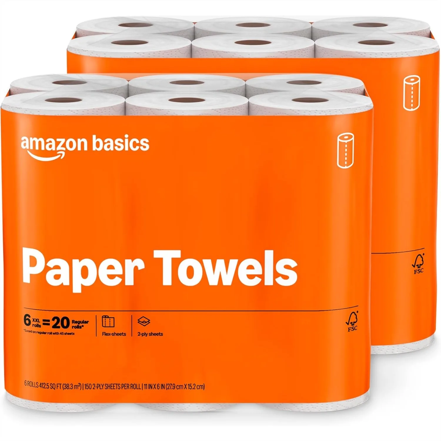 

2-Ply Flex-Sheets Paper Towels, 12 Rolls = 40 Regular Rolls, 150 Sheets per Roll, Everyday Value