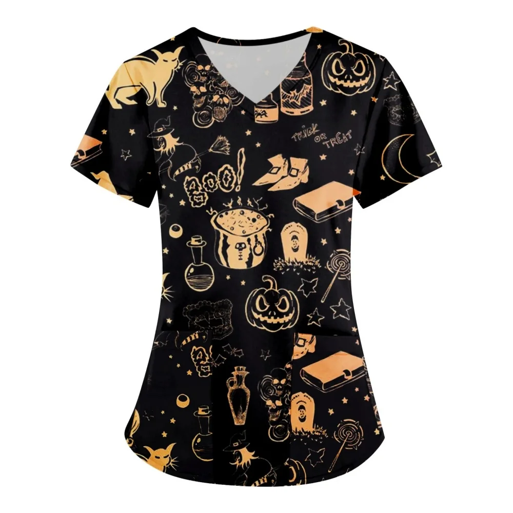 هالوين ممرضة تي شيرت قصير الأكمام التمريض الزي الطبي قمصان للجنسين تي شيرت فندق مستشفى طبيب العمليات فرك تي شيرت