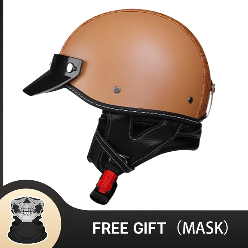 

Women Hazel Leather Half Helmet Vintage Style Genuine Leather Motorcycle Helmet for Ladies DOT Approved Soft Inner