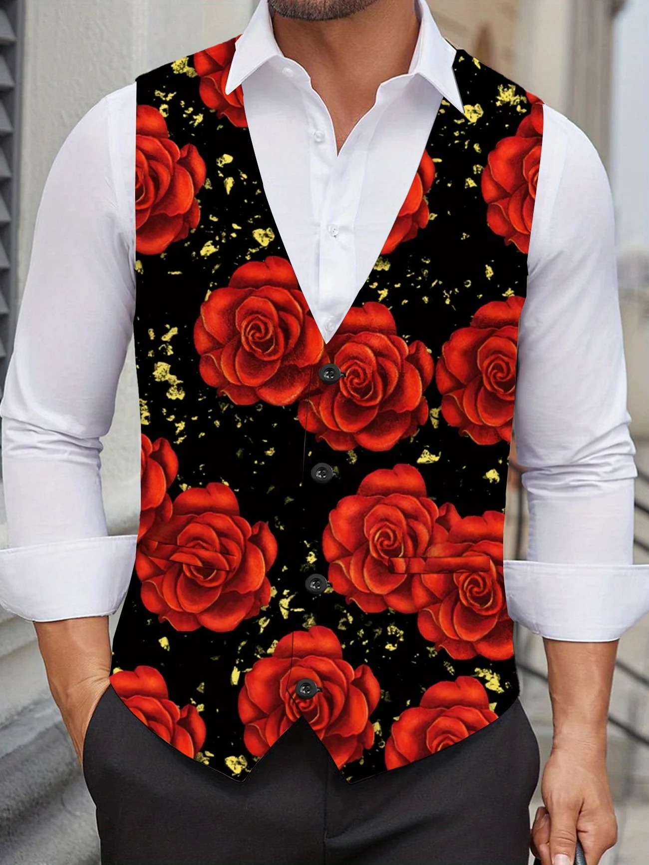 

New Gilded Marine Biology Printed Men's Long Sleeve Shirt with Flip Collar and Single breasted One Piece Top