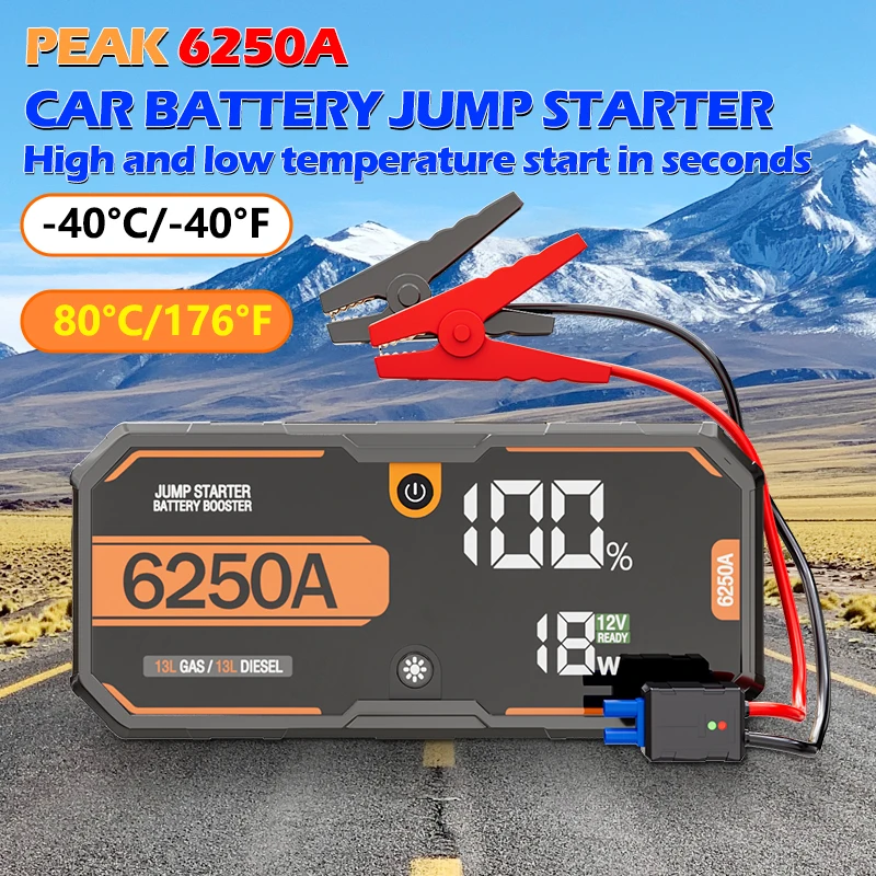 Car 6250A 30000mAh Portable 12V Jump Starter Power Bank 12V Auto Battery Charger Booster Starting Device