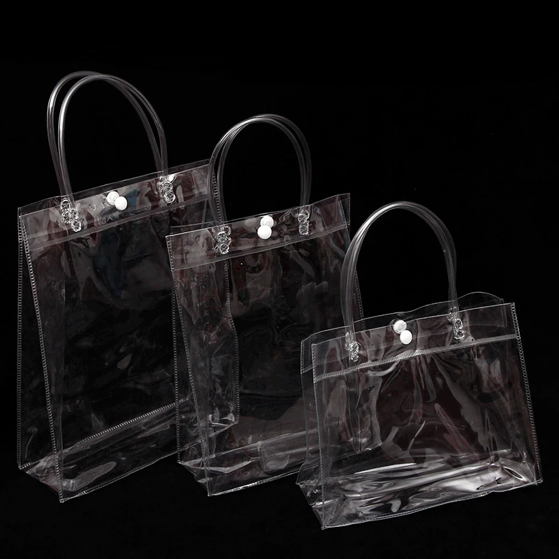 10/30/50pcs Transparent PVC Customized Packaging Bag for Clothing&Gift Clear Plastic Handbag General Portable Shopping Tote Bags