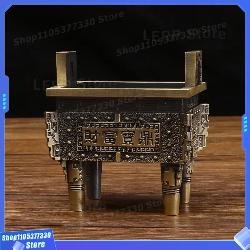 Vintage Copper Tripod Incense Burner for Home Office Decor Traditional Chinese Fortune Baoding Ornament Housewarming Gift