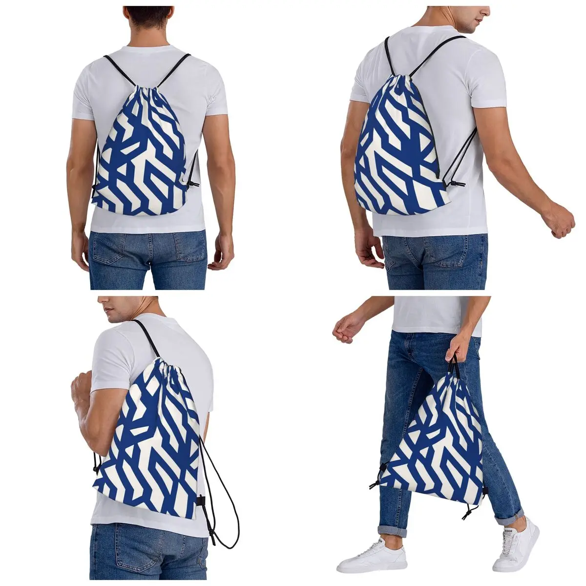 Blue And White Abstract Backpacks Multi-function Portable Drawstring Bags Sports Bag Book Bags For Travel School