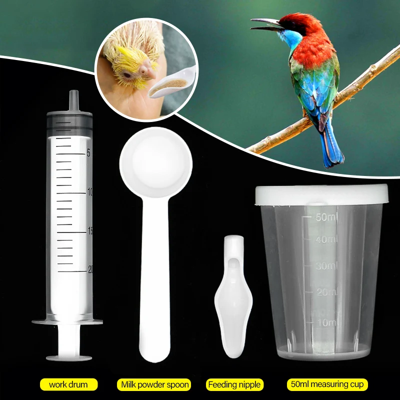 4Pcs Bird Parrot Feeder Spoon with Manual Syringe Baby Bird Water Milk Medicine Feeding Syringe Feeding Needle Bird Supplies