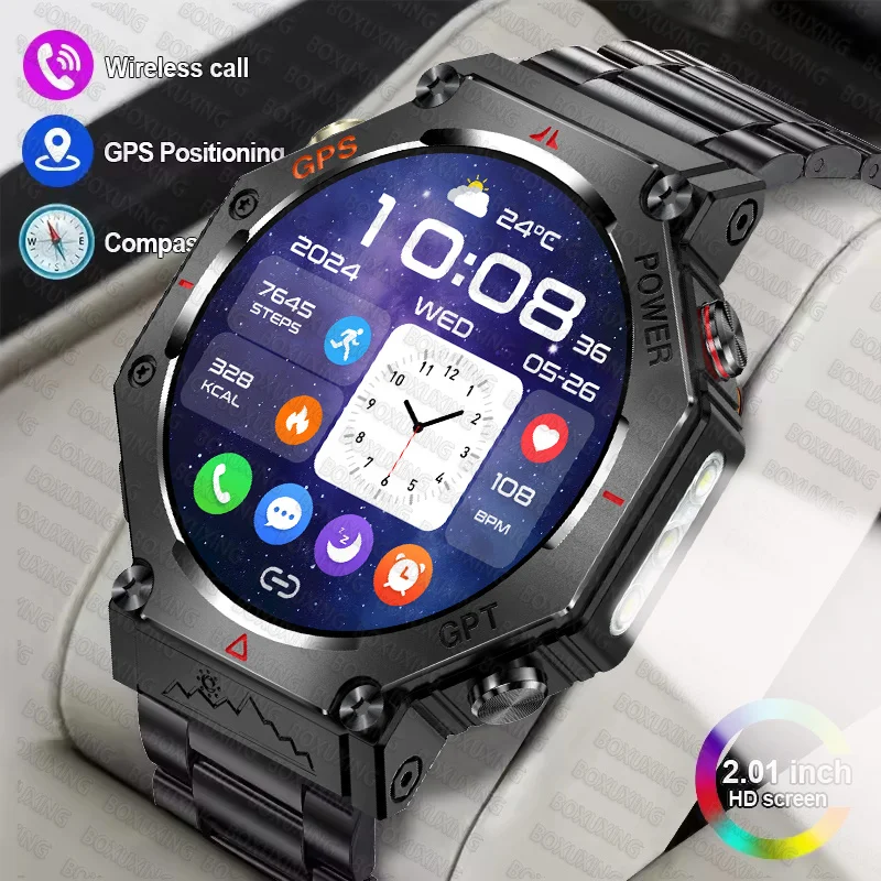 

2025 Новые спортивные умные часы на открытом воздухе, 5 атм, водонепроницаемые, пылезащитные, спортивные, фитнес-трекеры, беспроводной фонарик для звонков, умные часы для мужчин