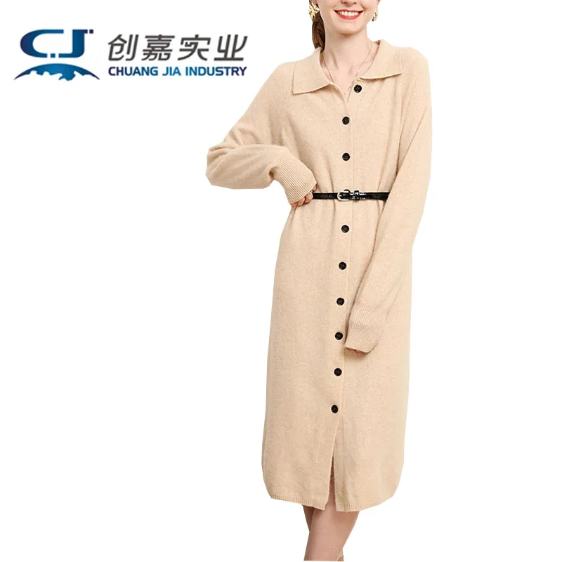 Autumn Winter Cashmere Dress Women's Turtleneck Sweater Long Wool Knit Cardigan Skirt Mid-length Loose Plus Size Women's Dress