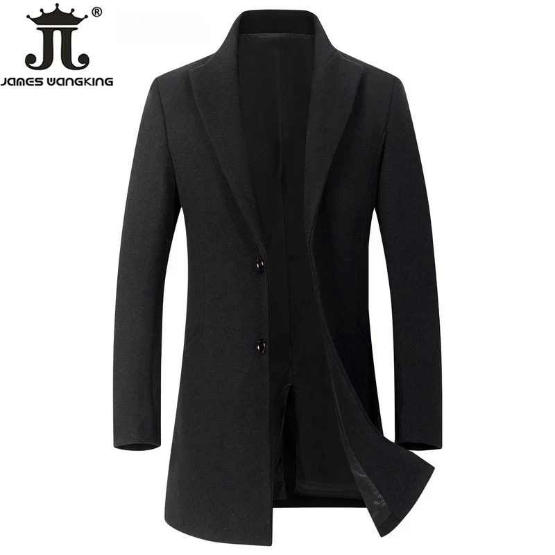 ฤดูใบไม้ร่วง & Winter Boutique ขนสัตว์แฟชั่นสีทึบผู้ชาย Casual ธุรกิจเสื้อขนสัตว์เสื้อแจ็คเก็ตหนาและ WARM Men's Trench Coats